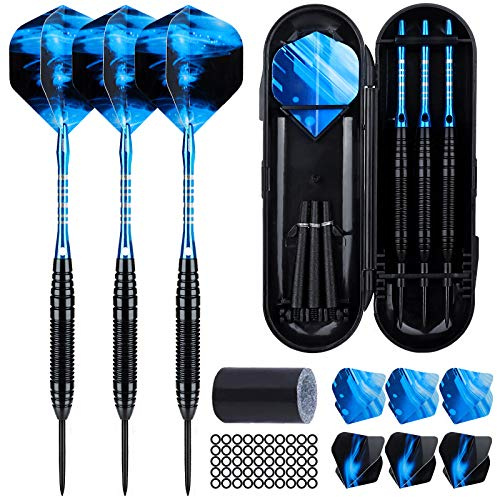 Sinwind Freccette in Metallo, Set di Freccette Punta Acciaio 22 Grammi, Set di Freccette Professionali con 3 PCS Alberi di Dardo in Alluminio, 9 voli, e Altri Accessoris per Freccette Punta Acciaio