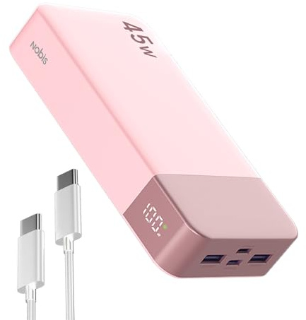 NOBIS Bateria Externa Movil 20000mah,PD3.0 45W Batería Portátil Carga Rápida,QC4.0 Power Bank con Pantalla LED para MacBook, Phone 15 14 13 Pro S23 S22 (Rosa)