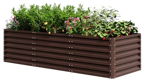 UDPATIO Upphöjd bädd av metall, 240 x 60 x 90 cm, zinkaluminium fristående upphöjd säng för trädgård och balkong, 1296 l planteringslåda för trädgård, för odling av grönsaker, blommor och frukt, röd