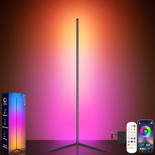 LED Corner Floor Lamp, Corner Lamp - 16 Million DIY Colors, 68+ Scenes, App & Remote Control, Smart RGBICW Corner Light with Music Sync & Timer Setting, LED Lamp for Bedroom, Living Room, Gaming Room