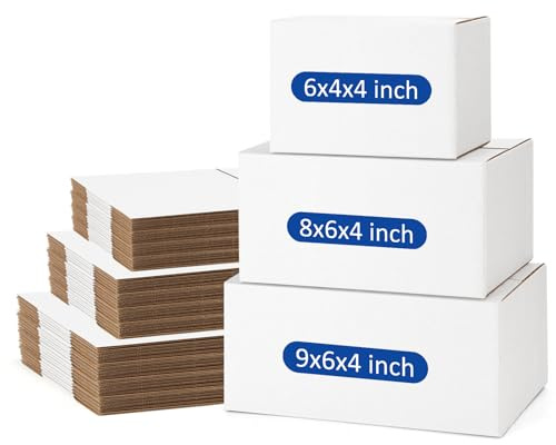 Poever Assorted-Sizes-Shipping-Boxes-45-Pack: 6x4x4 & 8x6x4 & 9x6x4 Small-Shipping-Boxes-Mailers, White Corrugated-Cardboard-Boxes-for-Packing-Small-Business Mailing