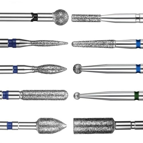 LIQWEI 10 stycken nagelfräsar bits diamant, 3/32 tum nagelfräs bit set gel akryl nagelband volframkarbid nagelborr elektrisk nagelfil nagelband rengöring gelpolish för manikyr pedikyr