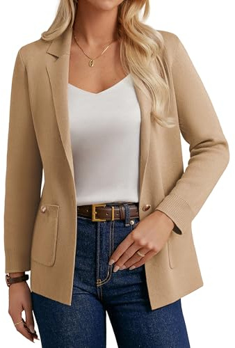 GRACE KARIN Manteau en tricot pour femmes élégant à manches longues décontracté boutonné cardigan blazer pull, camel, M