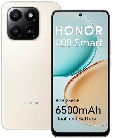 HONOR 400 Smart 4G Smartphone 8 GB 256 GB, 6500-mAh-Akku, 6,77-Zoll-Bildschirm mit Fallschutz IP54, Snapdragon 685, 108-MP-Hauptkamera, Android 15, Dual-SIM, NFC, Gold
