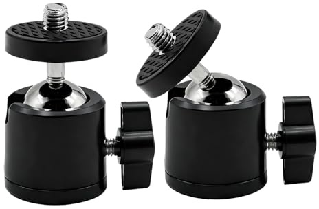 2 Pack Mini Stativkopf Kugelkopf, Kugelgelenk 360° Drehbar Ball Head mit 1/4 Gewinde Kamera Montageadapter für DSLR Halterung Stativ Handyhalter LCD Monitor Mikrofon LED (1/4-Schraubbefestigung)