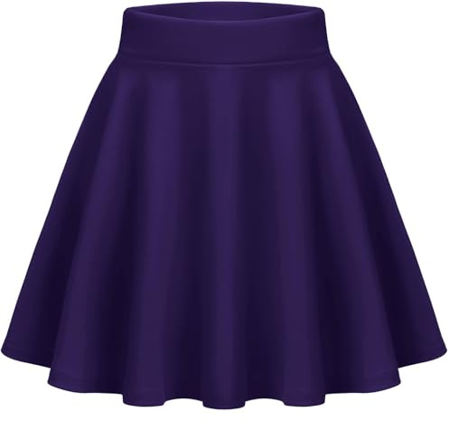 Zeagoo Damkjol basic solid mini skater kjol sommar korta kjolar mångsidig stretchig hög midja A-linje tenniskjol danskjol, lila, S