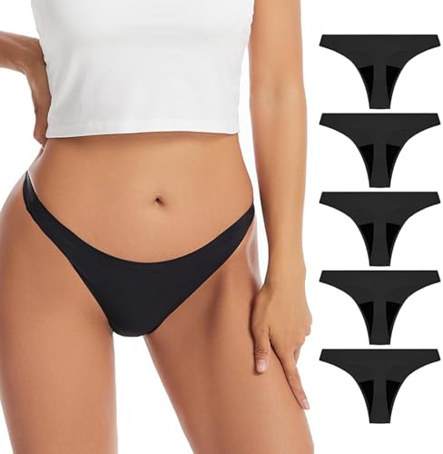 Rbleote 5er Pack Periodenunterschwäsche, Tanga Damen, Menstruationsunterwäsche, Nahtlos und Unsichtbar, Auslaufsicher Während Der Menstruation, für Frauen mit Leichter Periode (Größe M)