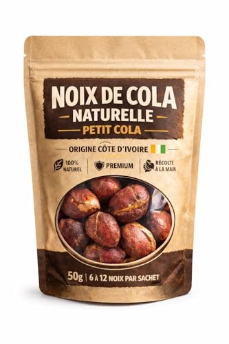 Petit Cola Natural Elfenbenskusten - Premium rå Cola-nöt 50 g - autentisk kola nöt - påse med dragkedja i livsmedel med fönster - naturlig energigivande koffeinrik