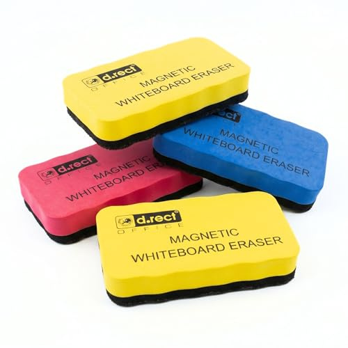 D.RECT Lot de 4 Éponges Magnétiques pour Tableau Blanc AVR | Accessoires Feutrés pour Marqueurs Effaçables, Nettoyage Rapide, Prise Ergonomique, Fixation Intégrée, Bureau et École