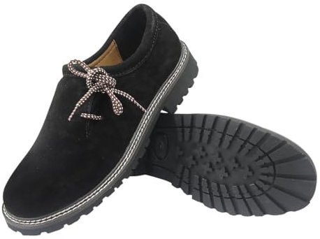 Zapatos de ante con cordones - Para traje tradicional bávaro - Ideal para Oktoberfest - Negro, color Negro, talla 46 EU