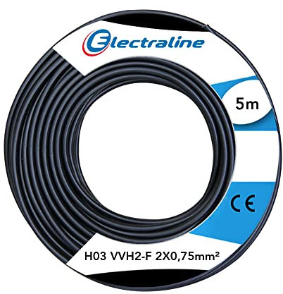 Electraline 60113023D Couronne de Câble H03 VVH2-F 2X0,75 5M, Noir