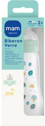 MAM Biberon en verre (260 ml) – Biberon résistant à la chaleur et aux variations de température – Tétine Débit 2 Moyen pour bébé à partir de 2 mois – Couleur : Bleu