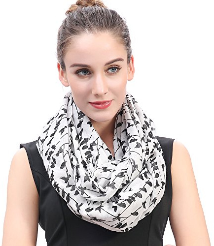 Lina & Lily Bird Print Women's Infinity Scarf Lightweight All Season (White with Black Birds)