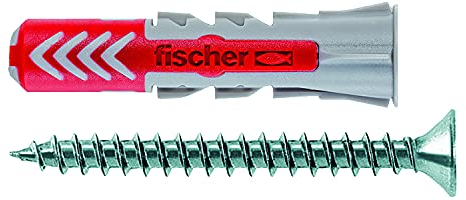 fischer Duopower 5 x 25 S Universal Dowels with Screw for Attaching Wall Cabinets, Wall Shelves in Concrete, Masonry and Panel Building Materials and Much More - Pack of 50 - Item No. 555105