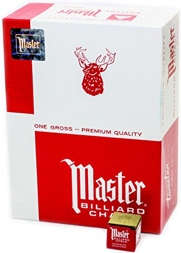 Master Billiard Pool Chalk, Pack of 144 Cubes, Gold, with Protective Box - Professional Billiards Chalk for Smooth, Even Coating on Cue Tip - Pool Table Accessories Gifts for Men