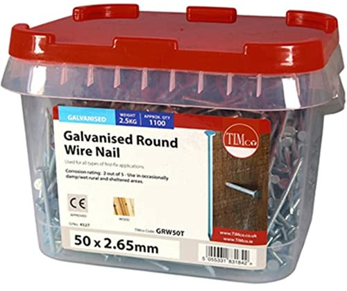TIMco GALVANISED ROUND WIRE NAILS (2.5kg TUB) 50 x 2.65