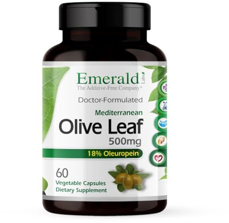 EMERALD LABS Mediterranean Olive Leaf 500mg - Gluten-Free, Vegan Olive Leaf Extract - Supports Skin, Immune & Heart Health - 60 Vegetable Capsules (Up to 60-Day Supply)