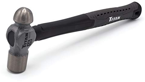 Titan 63316 16oz Ball Pein Hammer, Forged Steel Head, 12.5 Shock Absorbing Fiberglass Handle with Textured Rubber Grip