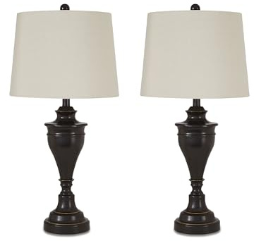 Signature Design by Ashley Darlita Traditional UL Listed Table Lamp with Fabric Hardback Shade and Pedestal Base, 3-Way Switch, Metal, 28.5 High, Bronze