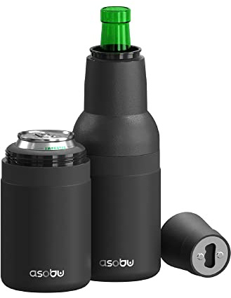 Asobu Frosty Beer Holder,2 Go Vacuum Insulated Double Walled Stainless Steel Beer Can and Bottle Cooler with Beer Opener, Bpa Free, Fits Standard 12oz, Ice Cold for Hours, Great Gift for Beer Lovers