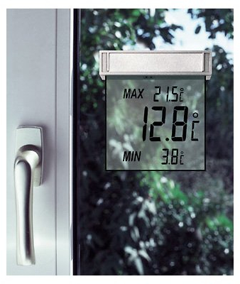 TFA Dostmann Vision 30.1025 - Termómetro digital para ventana (pantalla grande con temperatura exterior, transparente con pilas de repuesto)