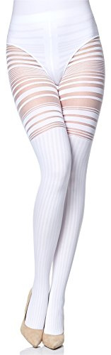 Merry Style Collants Overknee pour Femmes à Motifs Rayures Sexy Sous-vêtements Femme Modèle MS 252 (Blanc, M)