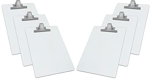 Acrimet Portablocco Bianco Formato Lettere A4 (33cm x 23cm) Clip Fermacarte Premium in metallo (Pannello Rigido MDF) (Clip Argento) (6 Pezzi)