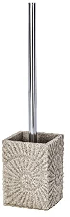 WENKO WC-Garnitur Mod. Fossil Toilettenbürstenhalter freistehend aus Polyresin in Beige mit auswechselbarem Bürstenkopf WC-Bürste Toilettenbürstenhalter für Bad und Gäste-WC Maße 9,5 x 37 x 9,5 cm