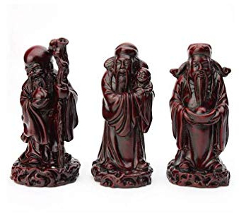 Lachineuse – 3 estatuillas de Dieux Fuk – Figuras Fuk, LUK y SAU – Color Rojo – 11,5 cm de Altura – Decoración China asiática – Decoración Feng Shui para hogar, Oficina, Interior – Idea de Regalo