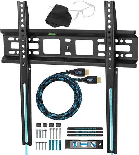 Cheetah APFMSB - Soporte de Pared para televisor de 20-55 Pulgadas (hasta VESA 400 y 52 kg), Incluye Cable HDMI de 3 m de Twisted Veins y un Nivel magnético con Burbuja de 3 y 15 cm