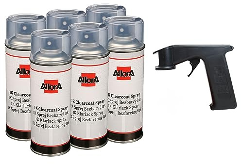 AllorA 6 x Profi 1K Klarlack in Spraydose 400ml Klarlackspray farblos + Spraydosenhandgriff