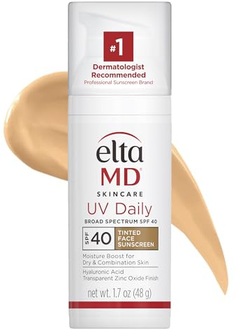 EltaMD UV Daily Tinted SPF 40 Face Sunscreen Moisturizer with Zinc Oxide, Tinted Daily Face Moisturizer with SPF, Sunscreen for Dry Skin,1.7 oz Pump