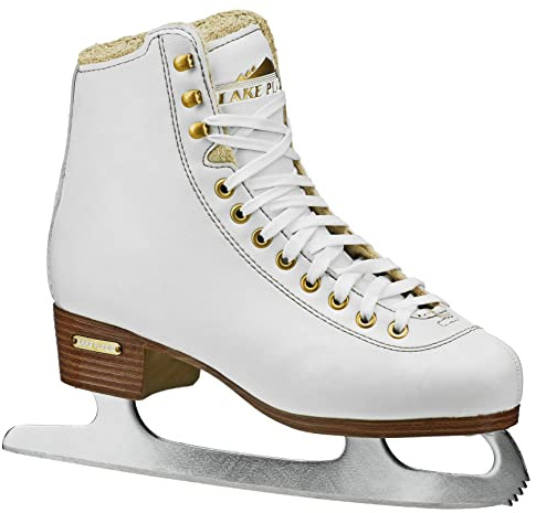 Lake Placid Alpine 900 Women's Traditional Figure Ice Skate, White/Gold, Size 8