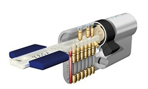 Tesa Assa Abloy TX853050N Cilindro de Alta Seguridad TX80 Doble Embrague Niquelado 30 x 50 mm Llave, Llave Leva Larga