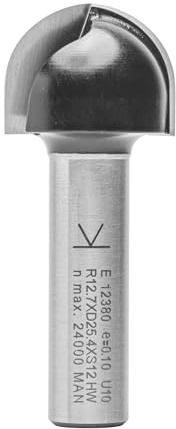 ENT 12380 Fresa para molduras cóncavas, en carburo, vástago (S) de 12 mm, radio (R) de 12,7 mm, D 25,4 mm, NL 19 mm, SL 40 mm, trabajos en madera, fresadora