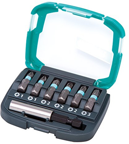 wolfcraft Bit-Box Kreuzschlitz (PZ 1-3), 7-tlg. I 2977000 I 6 Solid-Bits in verschiedenen Größen, inkl. Bithalter