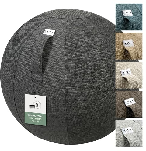 Ballon-siège VLUV STOV, siège ergonomique pour le bureau et la maison, couleur: Anthracite (gris foncé), Ø 60cm - 65cm, Tissu d’ameublement de qualité supérieure, robuste et indéformable avec une poignée de transport