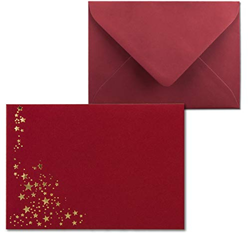 50x Weihnachts-Briefumschläge - DIN B6 - mit Gold-Metallic geprägtem Sternenregen -Farbe: dunkelrot, Nassklebung, 110 g/m² - 120 x 176 mm - Marke: GUSTAV NEUSER