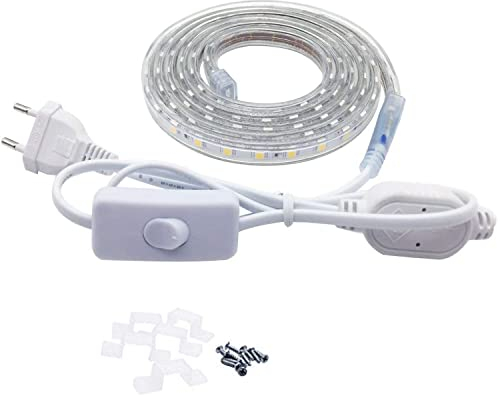 Q.Laomi LED Streifen mit Schalter, IP65 Wasserdicht Lichtband 230V LED Strip (1 Meter, Warmweiß)