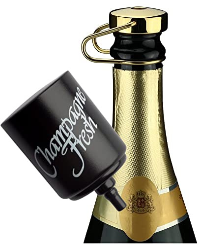 Champagne Fresh de Luxe II – Ädel champagneförslutning/champagnestängning inkl. pump (förgylld mässing i mässing)