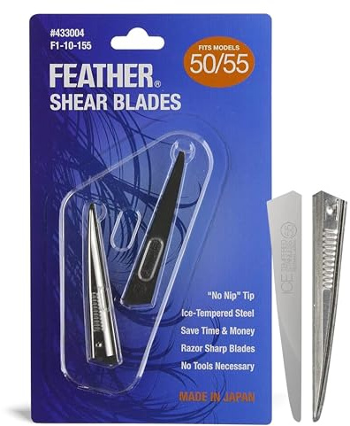 Feather - Switch-Blade Haircutting Shears Replacement Blades - Model 50/55 Scissors for Professional Stylists & Barbers - Stainless Steel - No-Nip Tip - Made in Japan