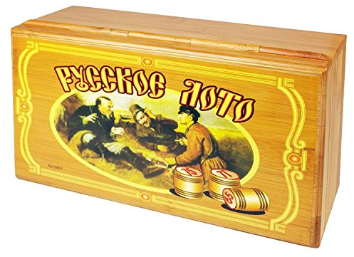 Lotto russo (Loto) Set da gioco in scatola di legno con personaggi in legno Bingo, gioco di famiglia