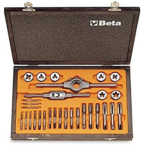 Beta 446/C30 - Assortimento di maschi e filiere con accessori in acciaio al cromo filettatura metrica in cassetta di legno
