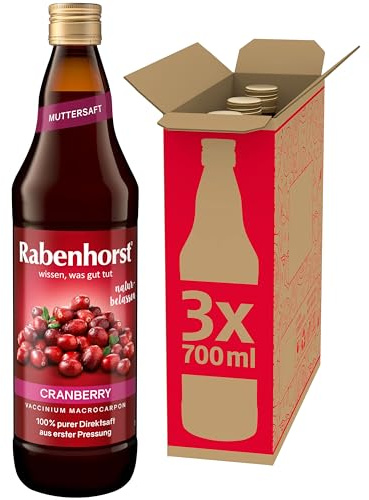 RABENHORST - Cranberry Muttersaft 3er Pack (3 x 700 ml) - 100 % purer Cranberry-Direktsaft aus erster Pressung aus sorgfältig ausgewählten, original nordamerikanischen Cranberrys von bester Qualität