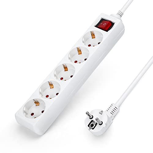 Aigostar Steckdosenleiste 5-fach mit Schalter Tischsteckdose Kindersicherung 3m Kabel, Weiß