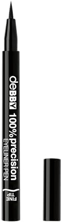 deBBY, 100% precision EYELINER PEN DUAL TIP, Eyeliner Nero a Penna con Doppia Punta, Pigmenti Intensi, Linee Spesse e Sottili, Lunga Durata, Oftalmologicamente Testato, Senza Parabeni