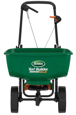 Scotts Turf Builder EdgeGuard DLX Broadcast Spreader - Spreader For Lawn Fertilizer, Weed & Insect Control, Grass Seed, and Ice Melt, Holds Up To 15,000 sq. ft. of Product