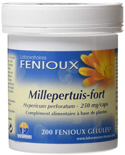 FENIOUX MILLEPERTUIS FORT (hypericum fote) 200cap. – complément alimentaire sous forme de gélules, boîte de 200 gélules, à prendre régulièrement selon la dose conseillée et associe fonctionnalité prat