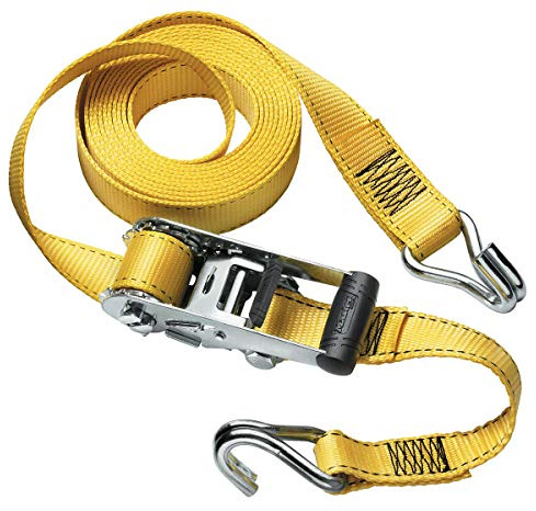 Master Lock 3058EURDAT Sangle d'Arrimage avec Crochets J et Cliquet, Jaune, 4,5m x 35mm Sangle
