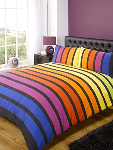 Rapport Home Striped Rainbow Duvet Cover Set King Size - Vibrant Polycotton Bedding with Pillowcases, Durable & Fade Resistant for Kids & Adults Bedroom